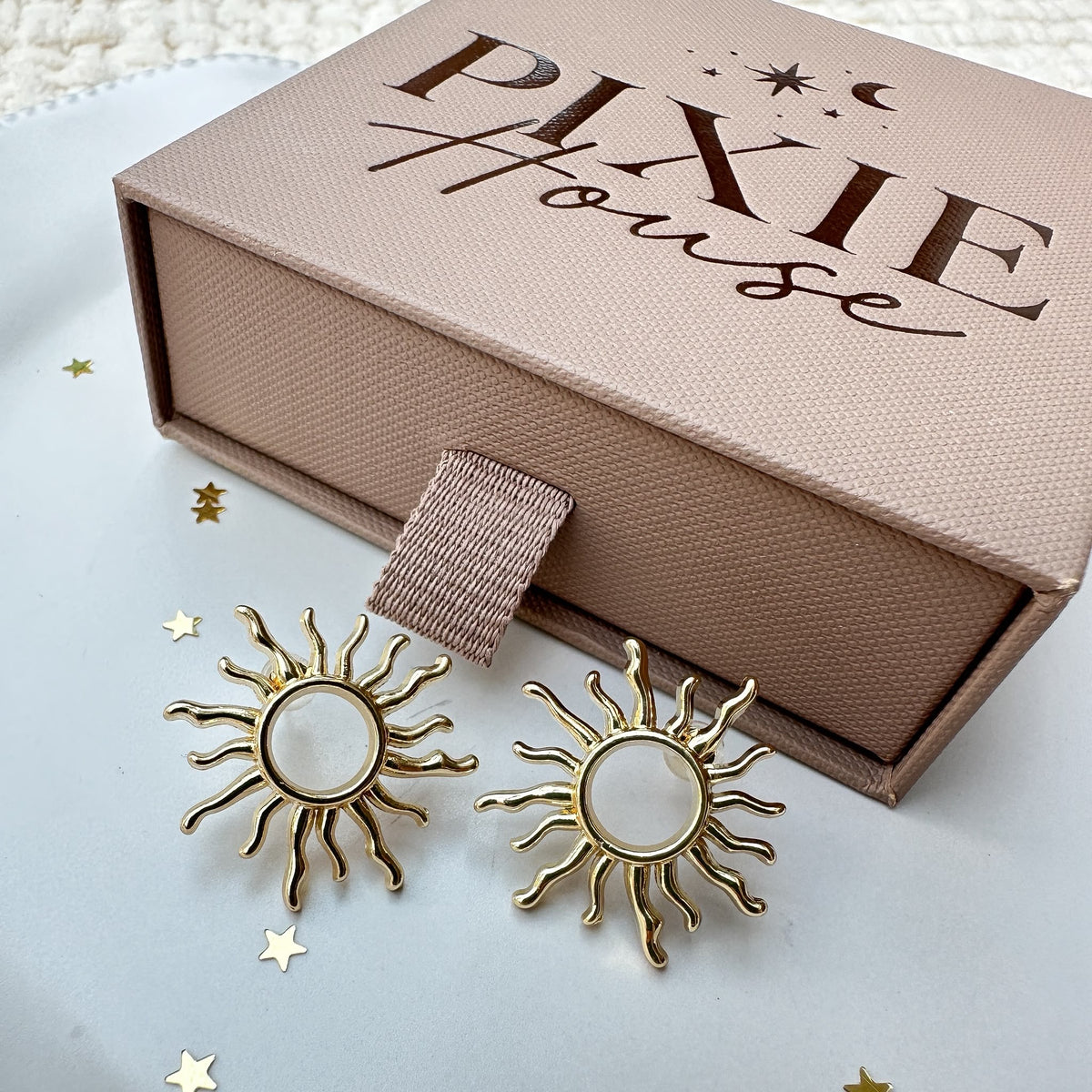Gold Sunburst Stud Earrings