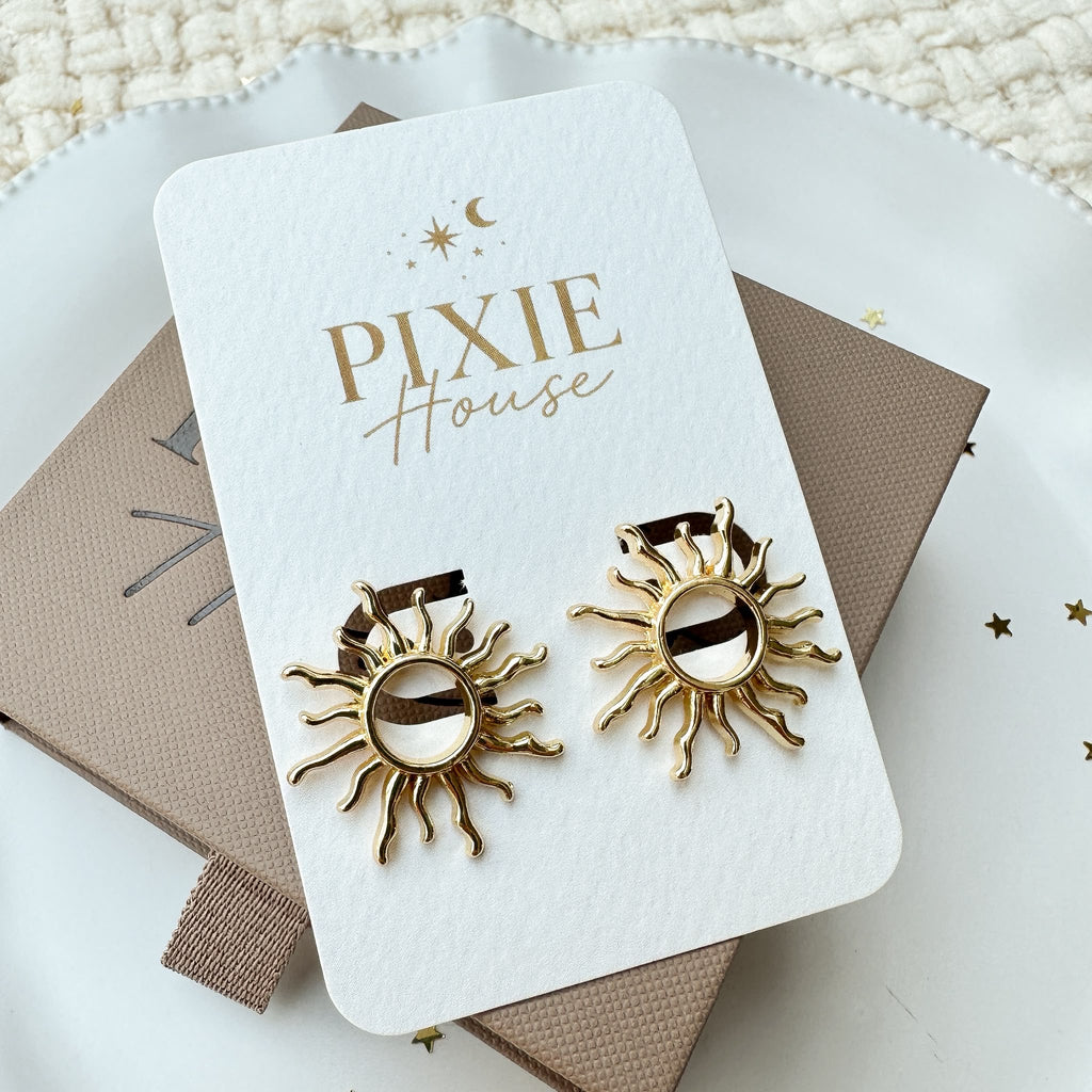 Gold Sunburst Stud Earrings