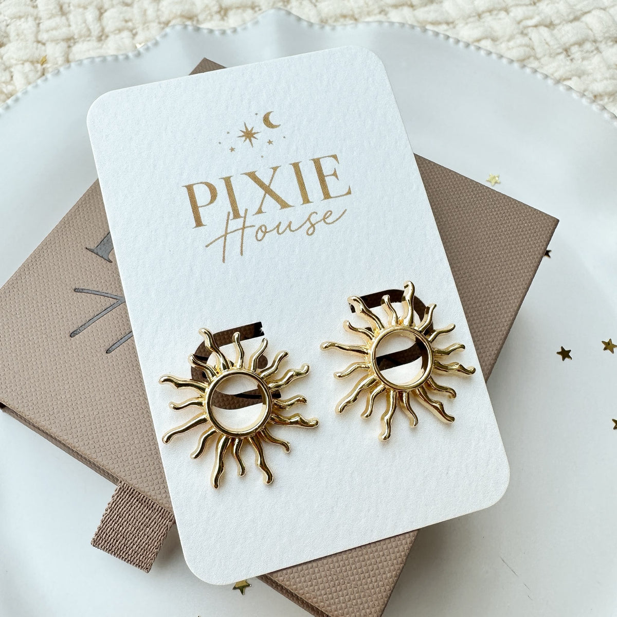 Gold Sunburst Stud Earrings