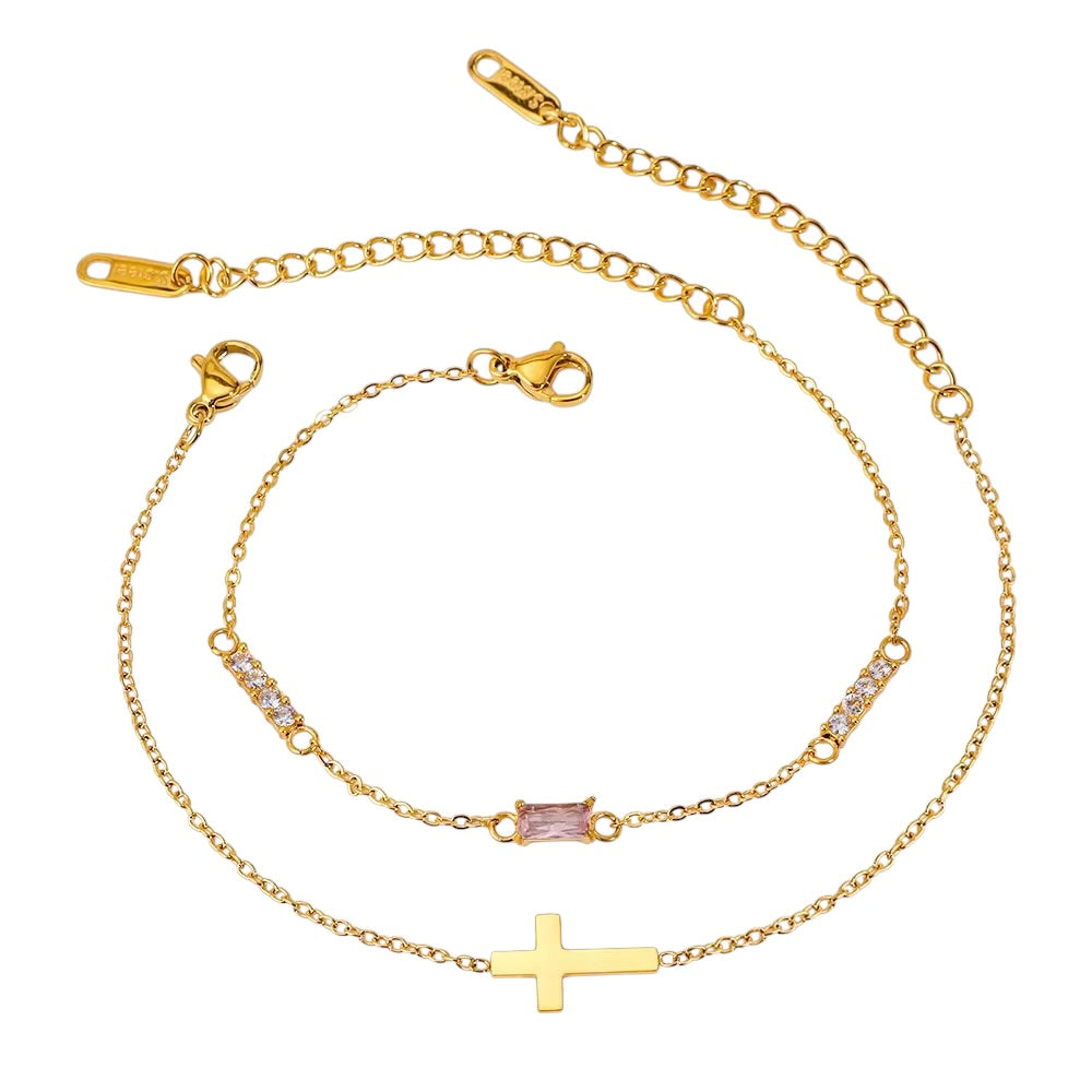 Crystal & Cross Bracelet Duo