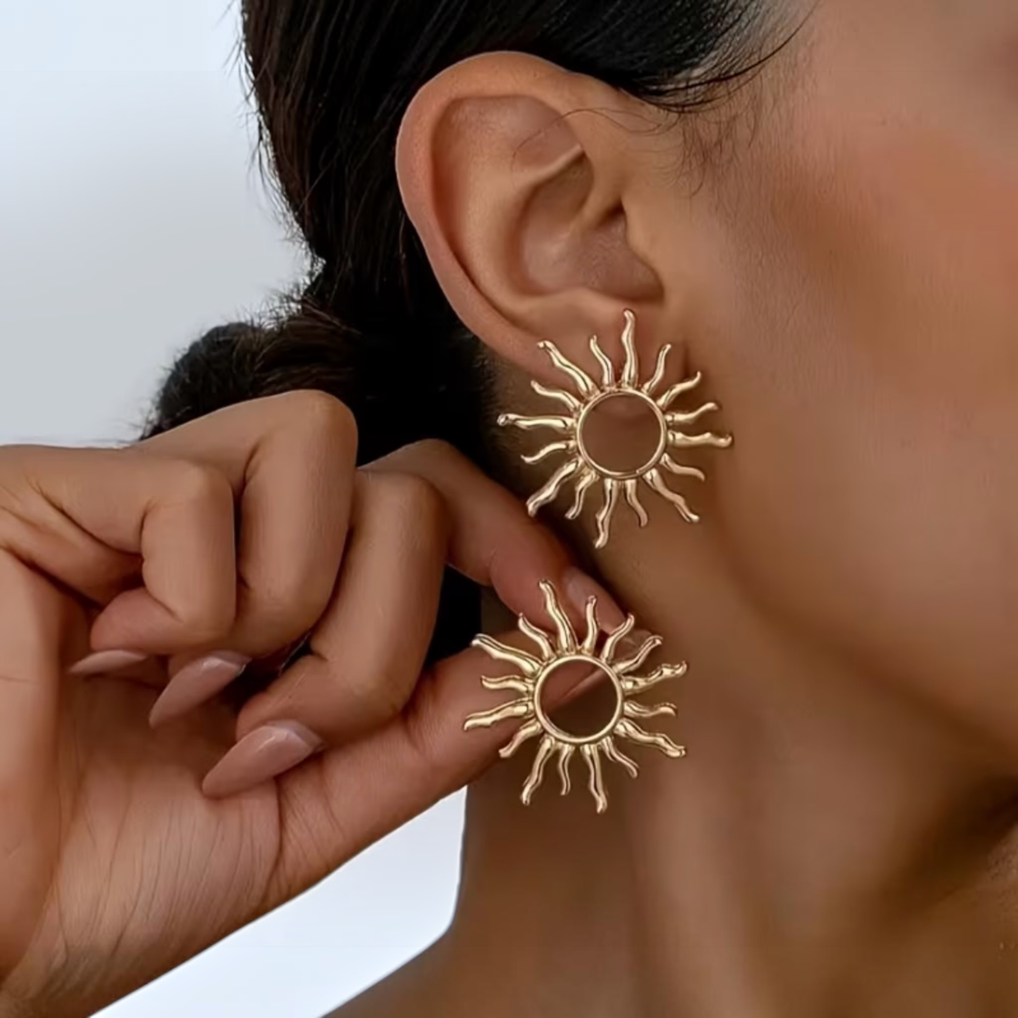 Gold Sunburst Stud Earrings