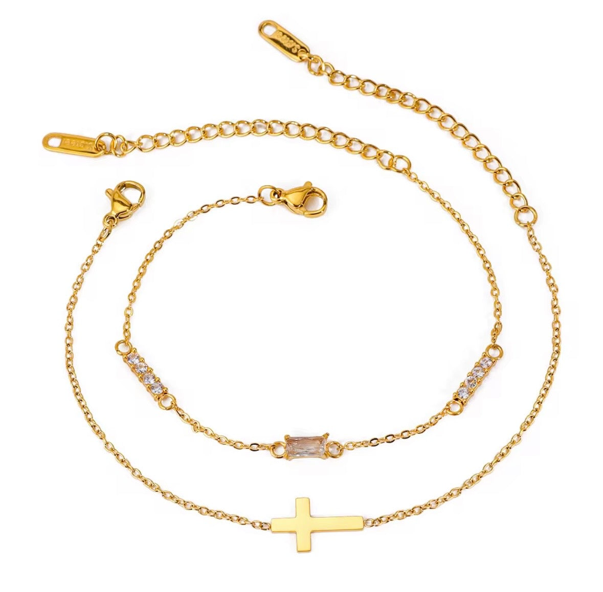 Crystal & Cross Bracelet Duo