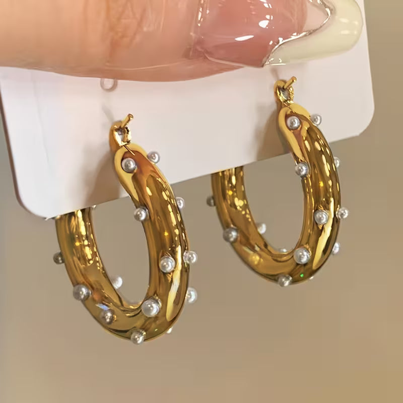Chunky Pearl Hoops
